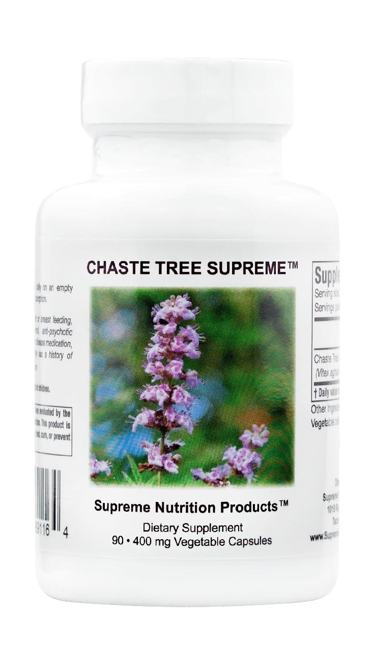 Supreme Nutrition Chaste Tree Supreme bottle with pure vitex capsules for daily wellness.