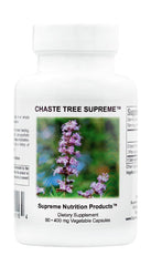 Supreme Nutrition Chaste Tree Supreme bottle with pure vitex capsules for daily wellness.