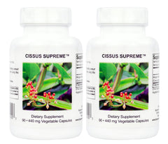 Supreme Nutrition Cissus Supreme bottle front with pure Winged Treebine capsules for daily use
