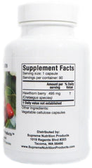 Supreme Nutrition Hawthorn capsules close-up showing vegan capsules for plant-based daily use.