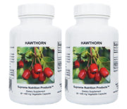 Supreme Nutrition front packaging showing two-bottle hawthorn pack and clear labeling benefit