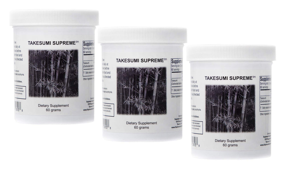 Supreme Nutrition Takesumi Supreme bamboo charcoal powder 60 g pack, highlighting purity and packaging.