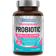 Surebounty menopause probiotic bottle supports daily gut balance and hormone-friendly routine.