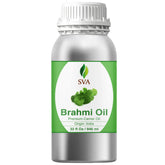SVA Brahmi Oil bottle close-up highlights a natural cold-pressed formula for face and hair care.