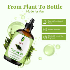 SVA Cypress essential oil used in hair care routines for scalp care