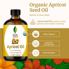 SVA Organics Aceite de albaricoque prensado en frio conserva nutrientes para piel suave.