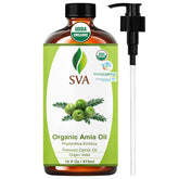 SVA Organic Amla Oil bottle for versatile skin and hair care.