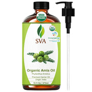 SVA Organic Amla Oil bottle for versatile skin and hair care.