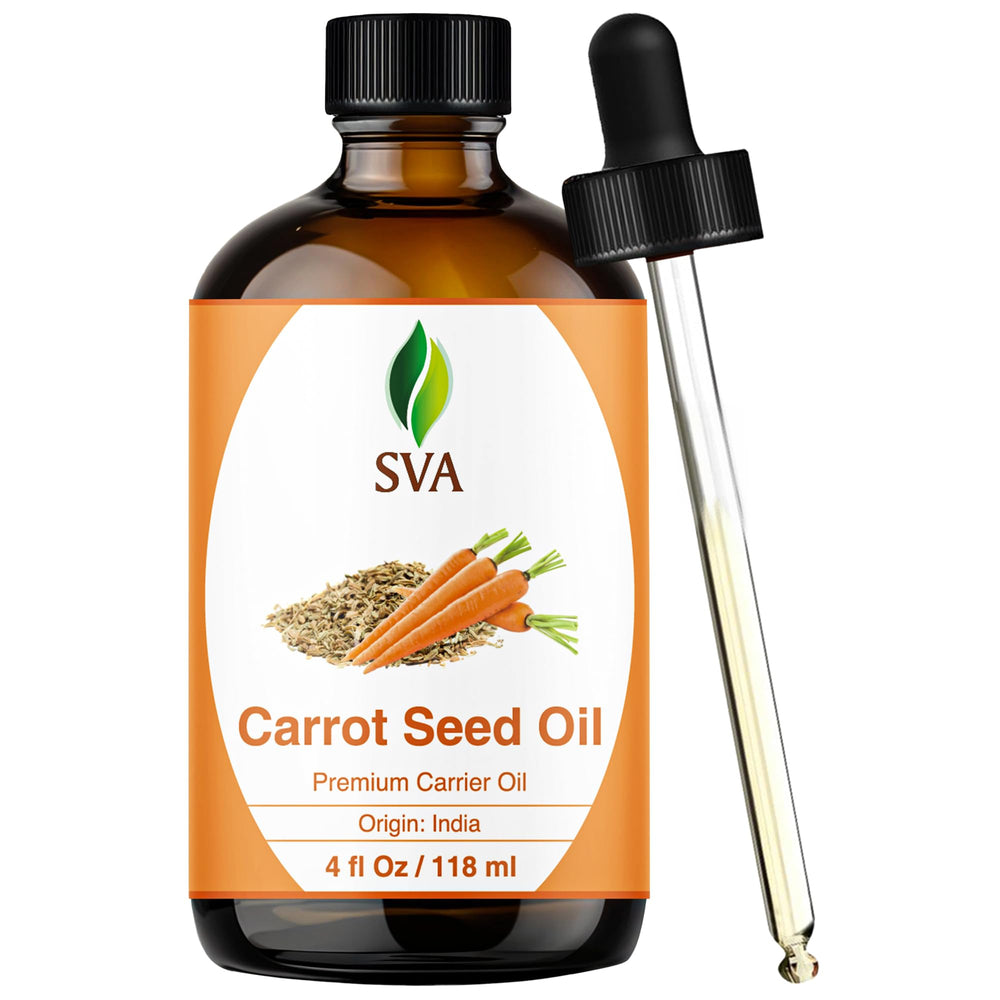 SVA Carrot Seed Oil bottle with dropper for easy facial and body application.