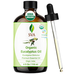 SVA ORGANICS eucalyptus oil bottle ready for diffusion and DIY blends.