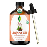 SVA Organics Jojoba Oil bottle 4oz for daily moisturizing and lightweight nourishment.