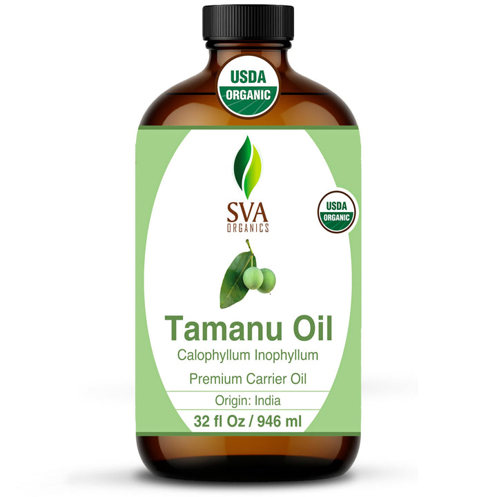 SVA Tamanu oil bottle for skin care and massage.