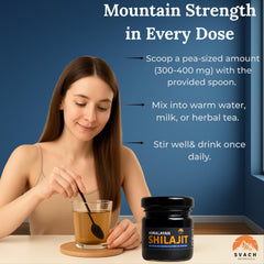Svach Botanicals Shilajit Resin amber jar highlights mineral richness and purity