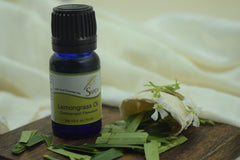 SVATV lemongrass essential oil bottle close-up showing steam-distilled aroma.