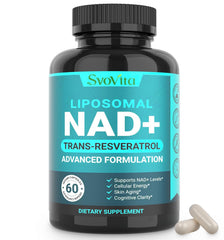 Svovita NAD supplement bottle with 60 capsules for monthly energy and vitality support.