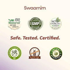 Swaarnim Thyroid Care bottle label detail indicating purity and organic sourcing.