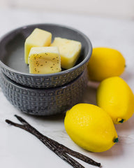 Swan Creek Luscious Lemon Vanilla Drizzle Melts cube halves ready to customize scent strength