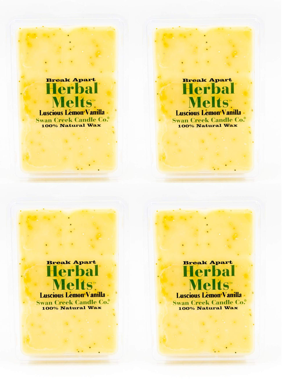 Swan Creek Luscious Lemon Vanilla Drizzle Melts front view showing the 4-pack for long-lasting fragrance