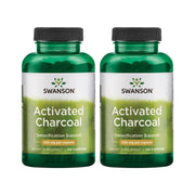 Swanson Activated Charcoal bottle pour shows easy-dose capsules for digestive support.