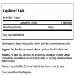 Swanson Adrenal Glandular 350 mg capsules packaging shows easy-to-swallow design