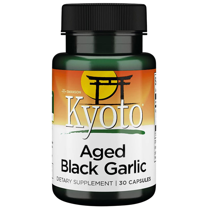 Swanson aged black garlic 650 mg bottle showing the easy daily use and potency.