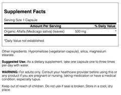 Side view of Swanson Alfalfa capsules for easy daily use.