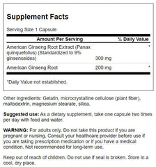 Swanson American Ginseng bottle side—capsules help cope with stress.