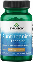 Swanson Suntheanine 200 mg capsule close-up for balanced wellbeing and daily calm support