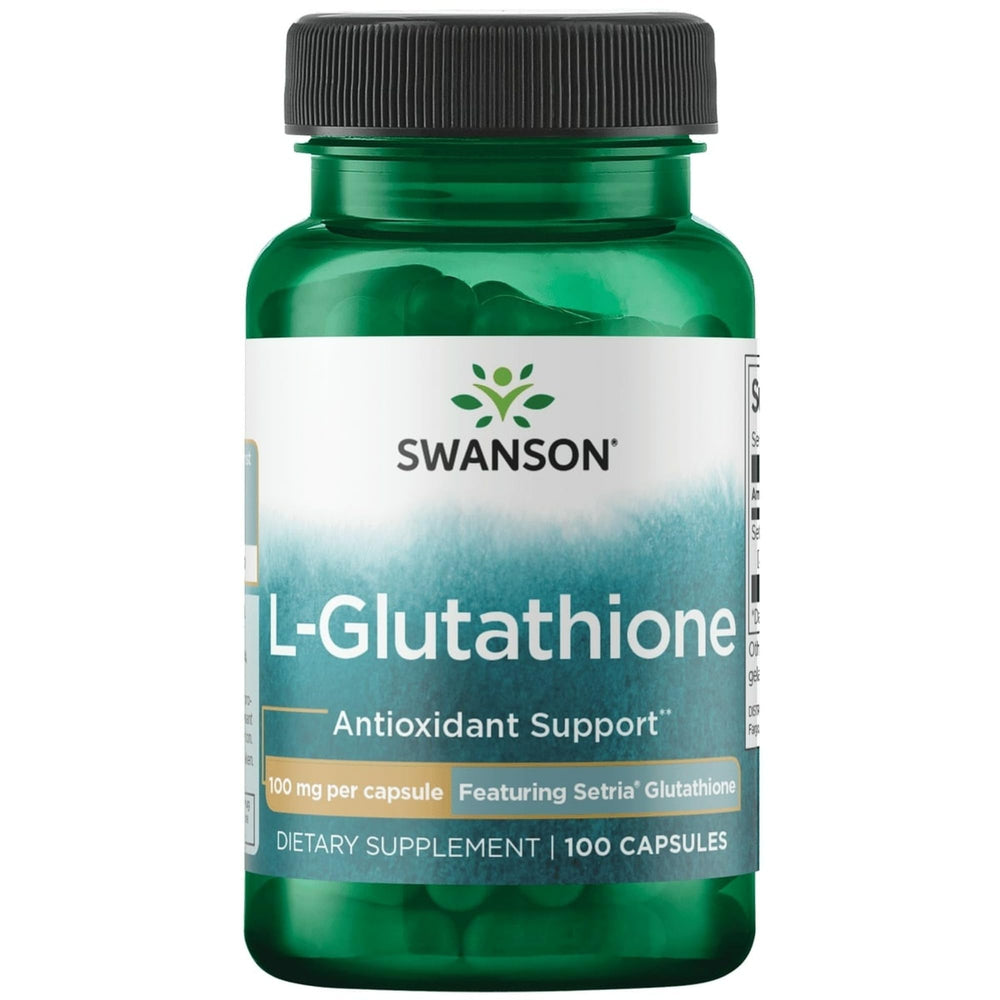 Swanson Amino Acid L-Glutathione 100 mg bottle front showing antioxidant support.