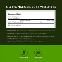 Swanson Amla fruit powder capsule image emphasizes natural phytonutrients in every serving