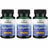 Swanson Apigenin bottle pouring showing easy daily dosage for relaxation support.