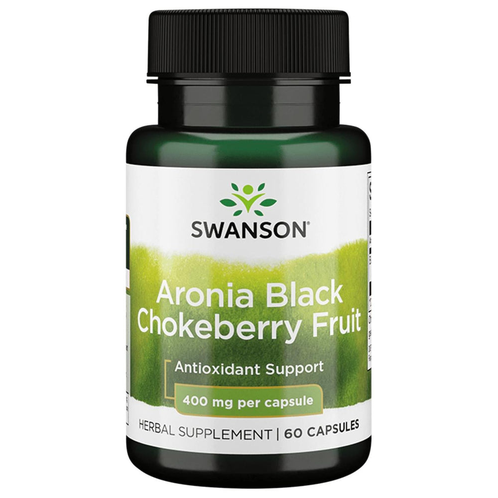 Swanson Aronia bottle label with dosage details for convenient daily use.