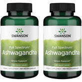 Swanson Ashwagandha powder bottle front promotes calm mood and energy.