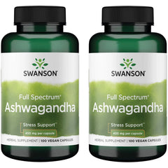 Swanson Ashwagandha powder bottle front promotes calm mood and energy.