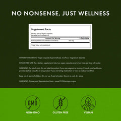 Close-up of Swanson Ashwagandha capsules shows convenient daily wellness support.