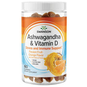 Swanson Ashwagandha and Vitamin D passionfruit gummy bottle front for calm mood support