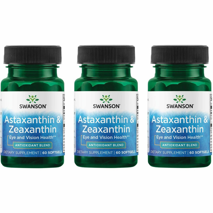 Swanson Astaxanthin & Zeaxanthin softgels bottle on countertop for eye health