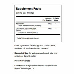 Close-up of softgels with 4 mg astaxanthin and 4 mg zeaxanthin