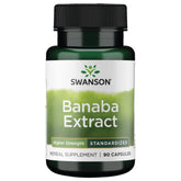 The image shows Swanson Banaba Extract capsule close-up supports daily wellness.