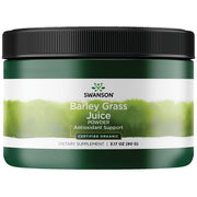 Swanson barley grass juice powder bottle showcases organic formula and antioxidant support.