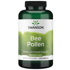 Swanson Bee Pollen 400mg bottle with capsules promoting daily energy support and immune health.