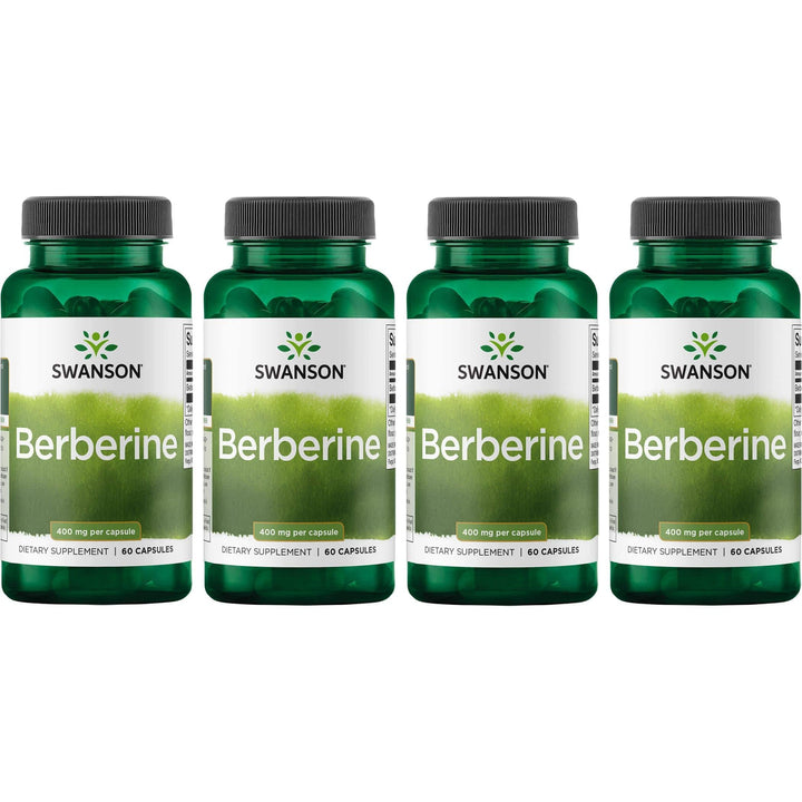 Swanson Berberine 400 mg bottle front displaying label for wellness support.
