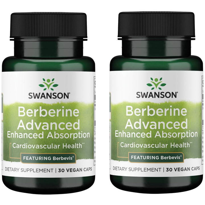 Swanson Berberine Advanced Absorption bottle highlights Berbevis 550 mg for enhanced uptake.