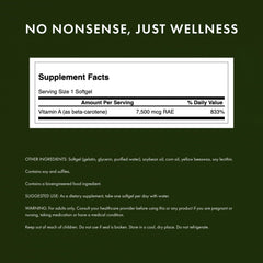 Swanson Beta-Carotene label back showing testing and purity details