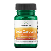 Swanson Beta-Carotene capsulas blandas en botella; apoya la salud ocular.
