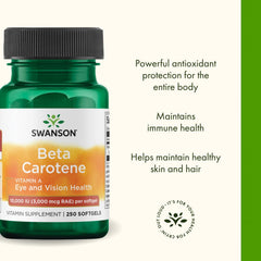 Swanson Beta-Carotene capsules close-up shows smooth softgel texture for easy daily use.