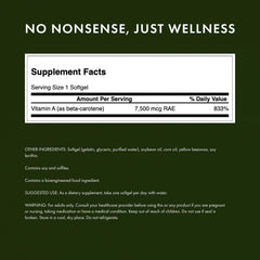 Swanson Beta-Carotene label closeup highlighting pro-vitamin A benefits for vision