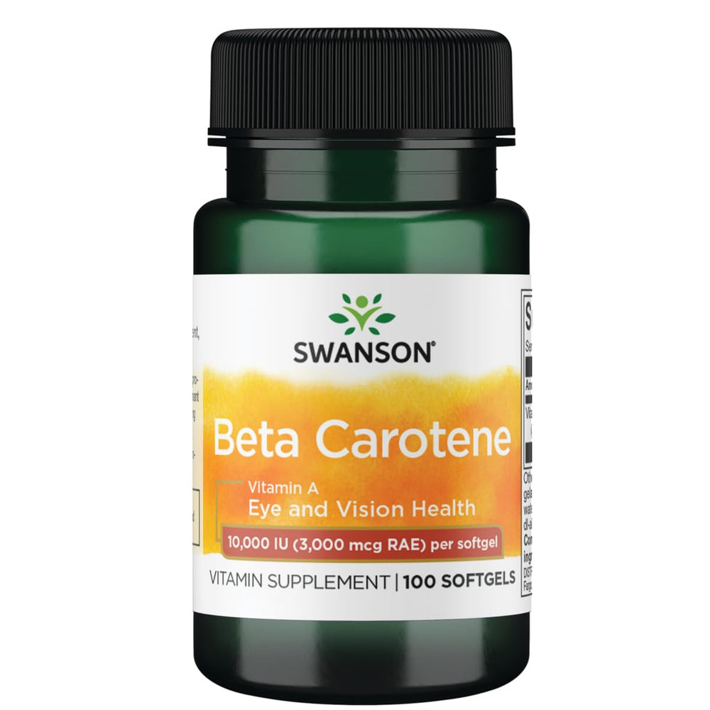 Swanson Beta-Carotene softgels bottle front view for daily eye and immune support