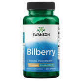 Swanson Bilberry Extra-Strength bottle front with 100 mg capsules for eye support.