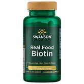 Swanson Biotin bottle cap image showing vegan gluten-free B7 support for hair and nails
